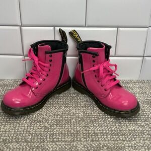 Doc Dr Martens Hot Pink Patent Leather Zipper Combat Air Wave Toddler Sz 10